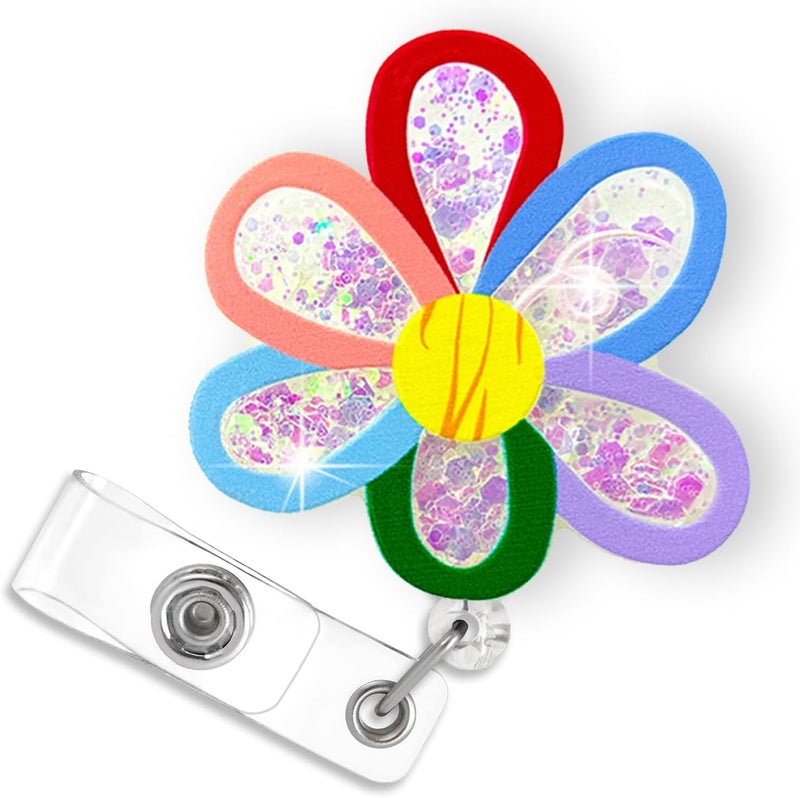 Bydevia Cute Flower Shaker Badge Reel Retractable for Nurse Nursing Student RN CNA LPN Medical Worker & Teacher, Funny Pediatric Nurse Gifts, Flower Badge Holder with Alligator Clip & 24” Durable Nylon Cord - Image 1